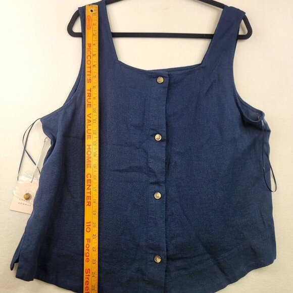LC Lauren Conrad Navy Sleeveless Linen Blend High-Low Button-Back Tank Top XXL - Picture 7 of 8